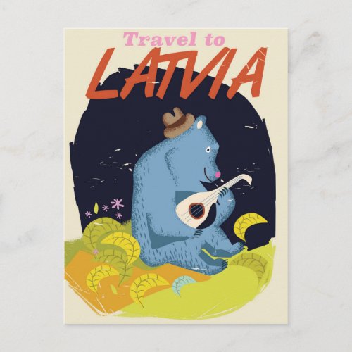 Latvia Cartoon vintage travel poster Postcard