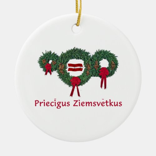 Latvia Christmas 2 Ceramic Ornament