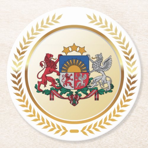 Latvia Coat of Arms Round Paper Coaster