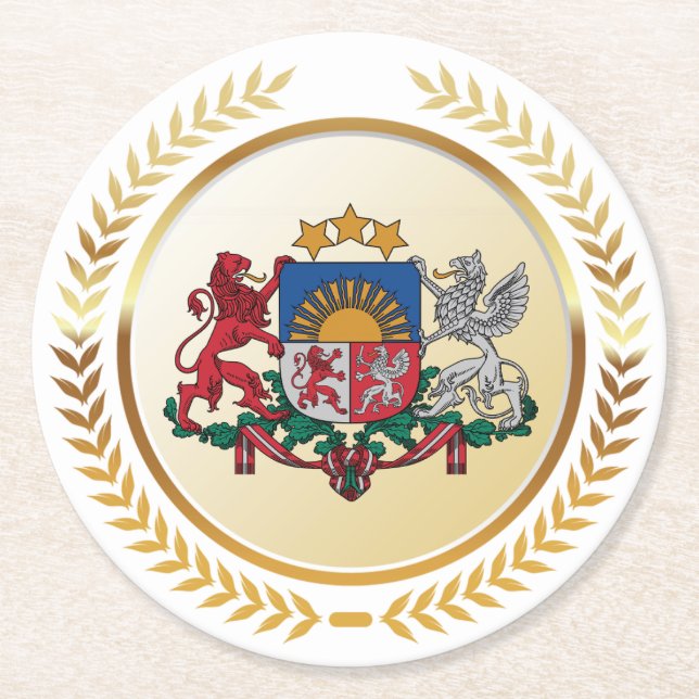 Latvia Coat of Arms Round Paper Coaster (Front)