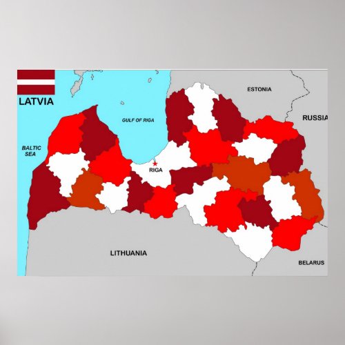 latvia country map flag poster