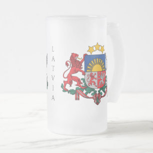 latvia emblem frosted glass beer mug