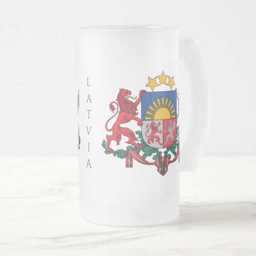 latvia emblem frosted glass beer mug