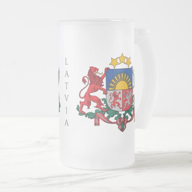 latvia emblem frosted glass beer mug (Front Right)