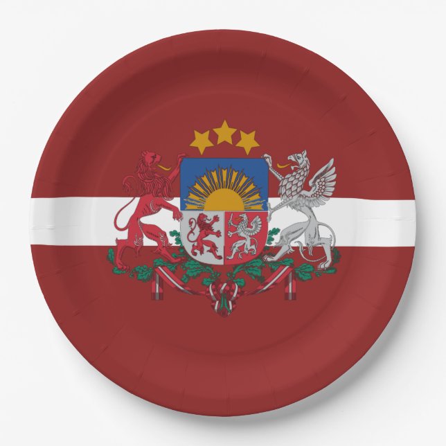 Latvia flag-coat of arms   paper plates (Front)