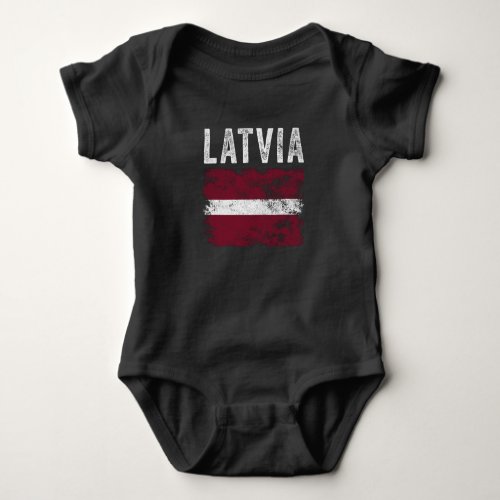 Latvia Flag Distressed _ Latvian Flag Baby Bodysuit