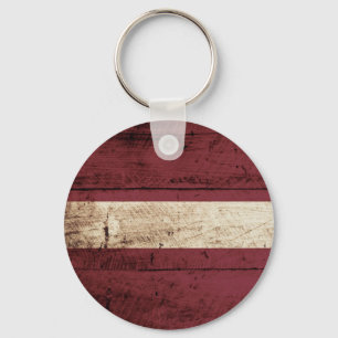 Latvia Flag on Old Wood Grain Keychain