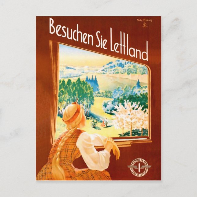 Latvia, girl in train looking through the window postcard (Front)