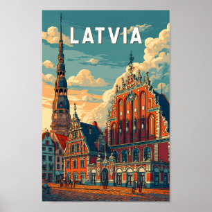 Latvia Illustration Travel Art Vintage Poster