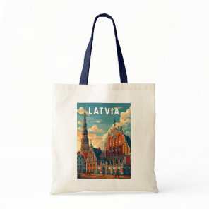 Latvia Illustration Travel Art Vintage Tote Bag