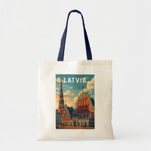 Latvia Illustration Travel Art Vintage Tote Bag