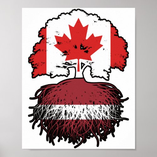 Latvia Latvian Canadian Canada Tree Roots Flag Poster