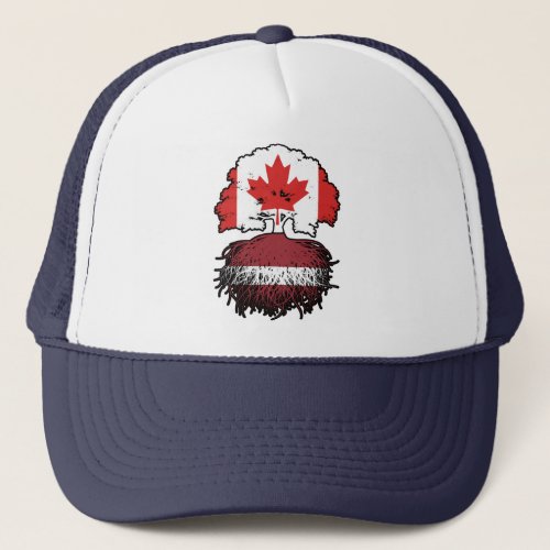 Latvia Latvian Canadian Canada Tree Roots Flag Trucker Hat
