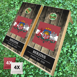 Latvia & Latvian Flag Rustic Wood / Family fun Cornhole Set