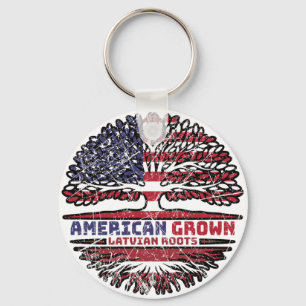 Latvia Latvian US American USA United States Tree Keychain