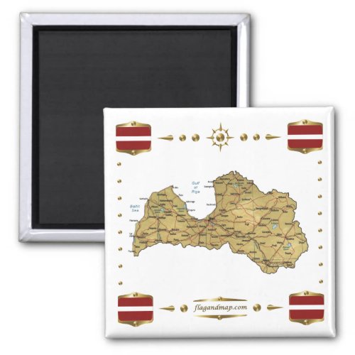 Latvia Map  Flags Magnet