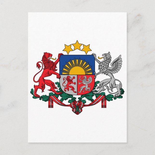 Latvia Official Coat Of Arms Heraldry Symbol Postcard (Front)