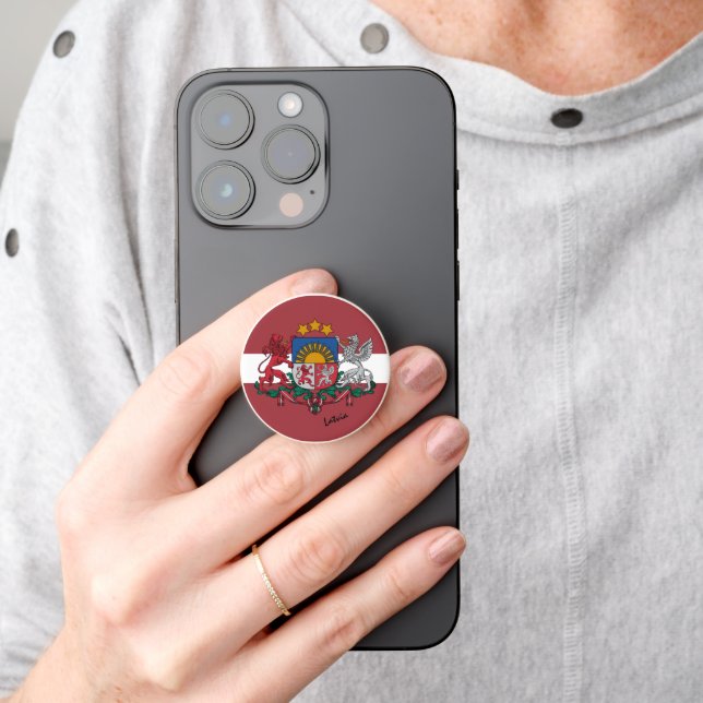 Latvia phone grip, patriotic Latvian Flag PopSocket (Hand)