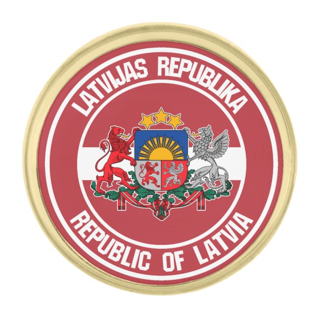 Latvia Round Emblem Gold Finish Lapel Pin (Front)