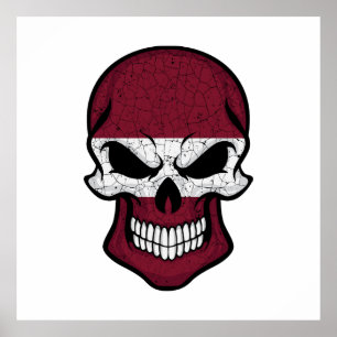 Latvia Smiling Skull Flag Poster