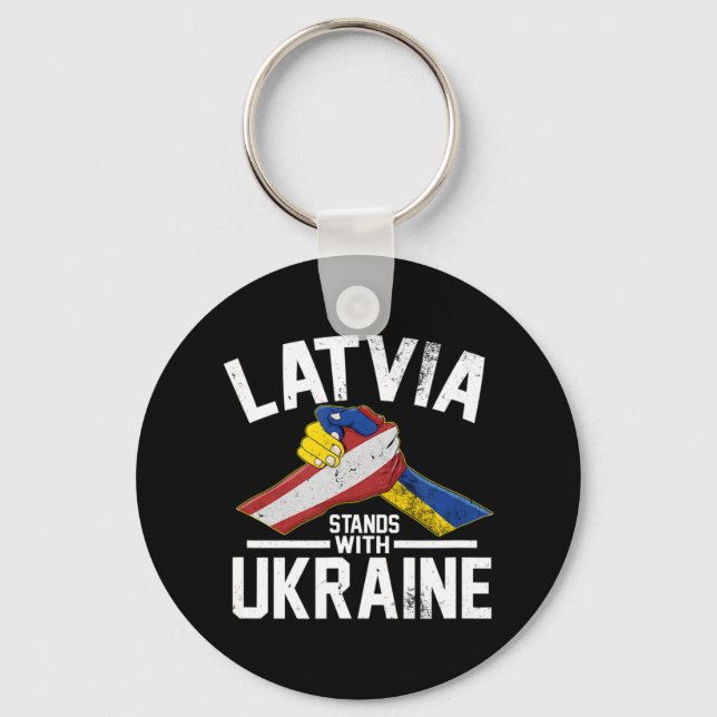 Latvia Stands With Ukraine Ukrainian Latvian Flag  Keychain (Front)