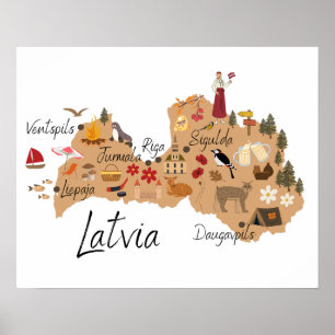 Latvia travel map poster
