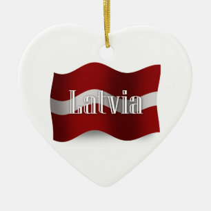 Latvia Waving Flag Ceramic Ornament