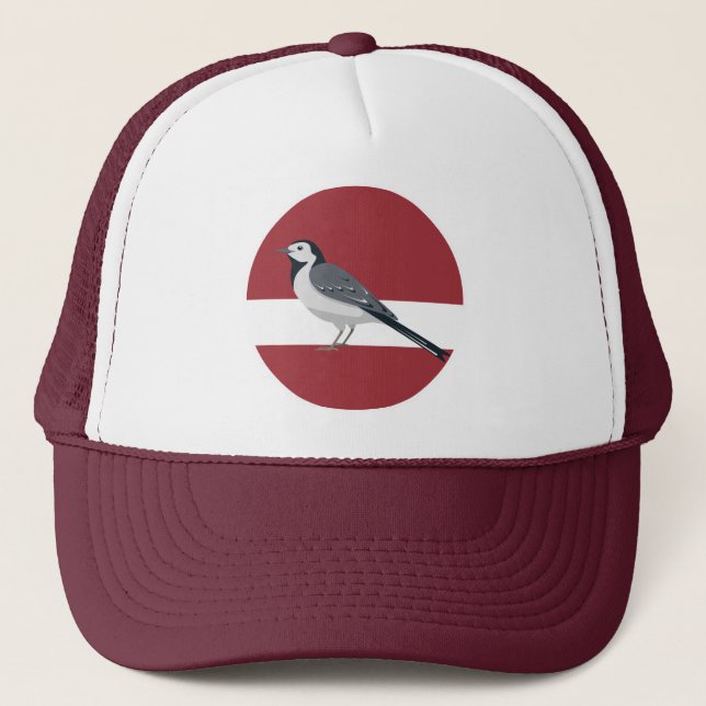 Latvia White wagtail Bird Latvian National Animal  Trucker Hat (Front)