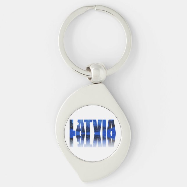 Latvia winter night text with reflection keychain (Front)