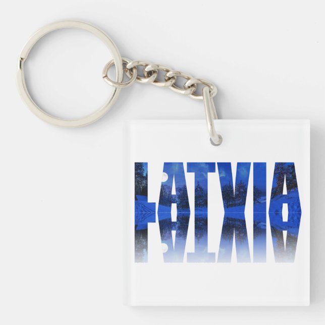 Latvia winter night text with reflection keychain (Front)