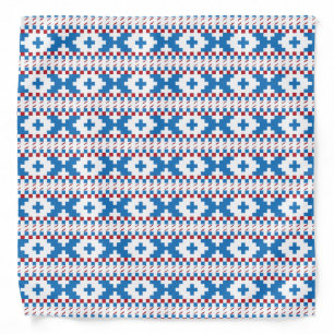 Latvian ancient signs blue, red, white folk art bandana