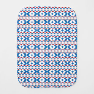 Latvian ancient signs blue, red, white folk art burp cloth