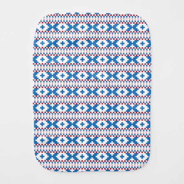 Latvian ancient signs blue, red, white folk art burp cloth (Front)