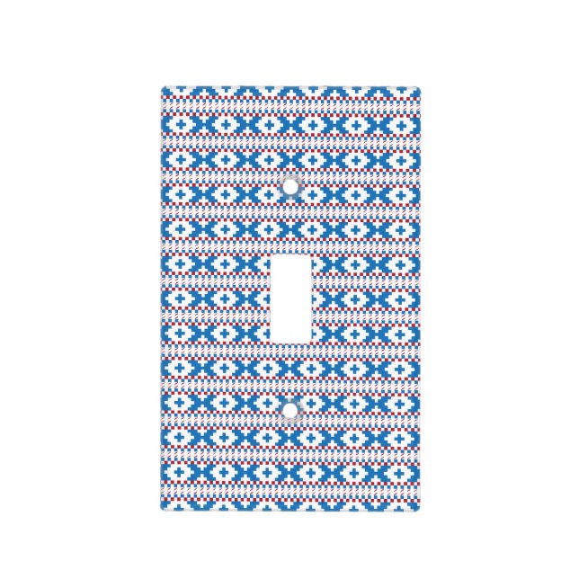 Latvian ancient signs blue, red, white folk art light switch cover (Front)