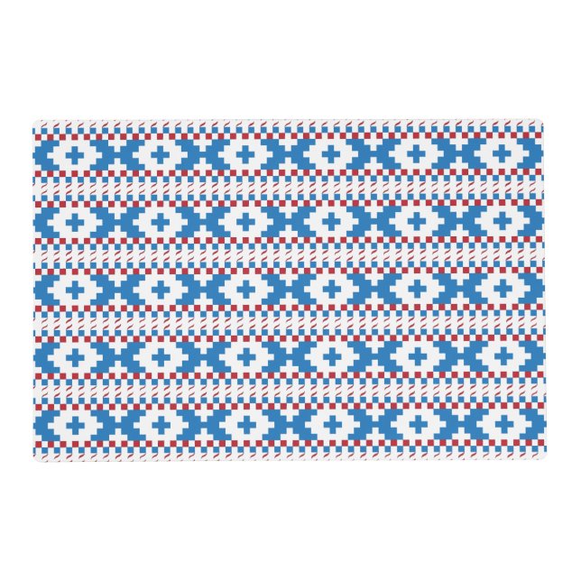 Latvian ancient signs blue, red, white folk art placemat (Front)
