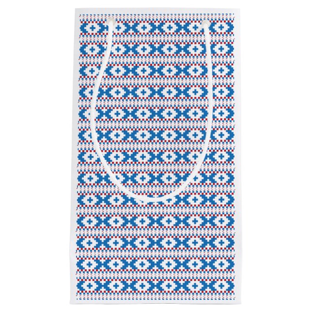 Latvian ancient signs blue, red, white folk art small gift bag (Front)