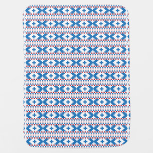 Latvian ancient signs blue, red, white folk art stroller blanket