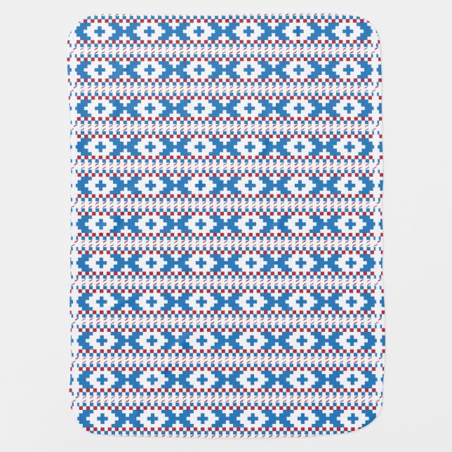 Latvian ancient signs blue, red, white folk art stroller blanket (Front)