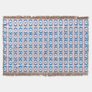 Latvian ancient signs blue, red, white folk art throw blanket