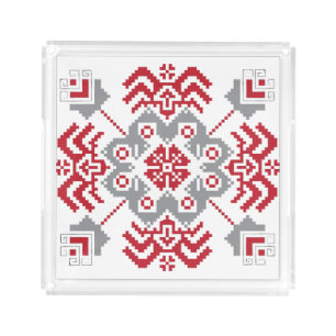 Latvian Auseklis Folk art geometric medallion Acrylic Tray