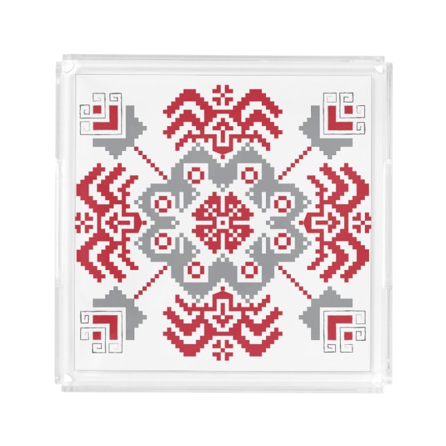 Latvian Auseklis Folk art geometric medallion Acrylic Tray (Front)