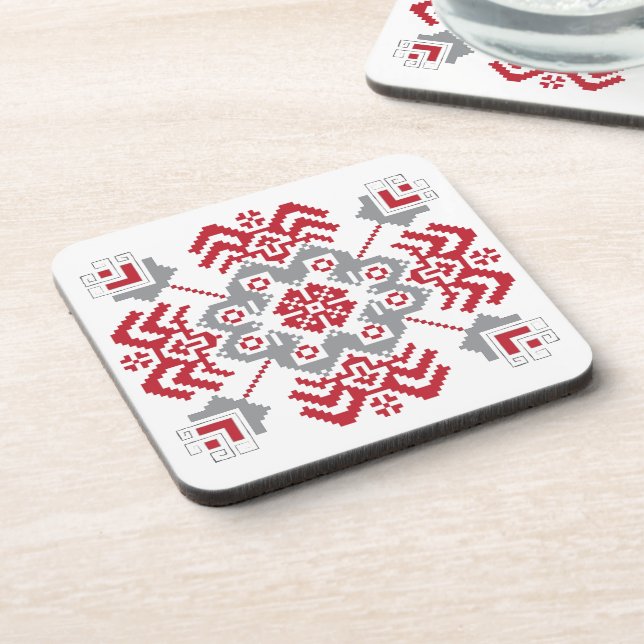 Latvian Auseklis Folk art geometric medallion Beverage Coaster (Left Side)