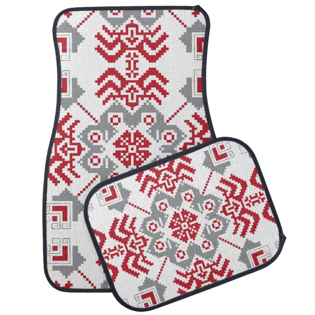 Latvian Auseklis Folk art geometric medallion Car Mat (Set)