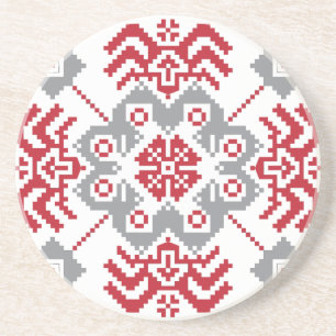 Latvian Auseklis Folk art geometric medallion Drink Coaster