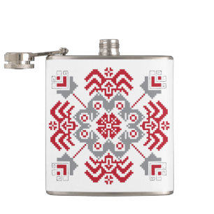 Latvian Auseklis Folk art geometric medallion Flask