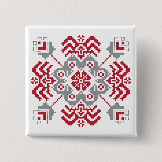 Latvian Auseklis Folk art geometric medallion Pinback Button (Front)