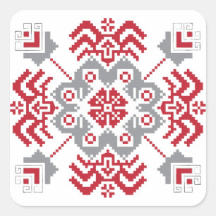 Latvian Auseklis Folk art geometric medallion Square Sticker