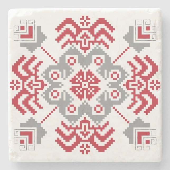 Latvian Auseklis Folk art geometric medallion Stone Coaster (Front)