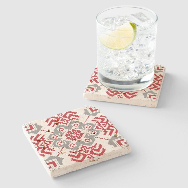 Latvian Auseklis Folk art geometric medallion Stone Coaster (Side)