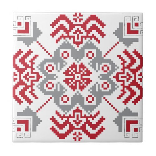 Latvian Auseklis Folk art geometric medallion Tile